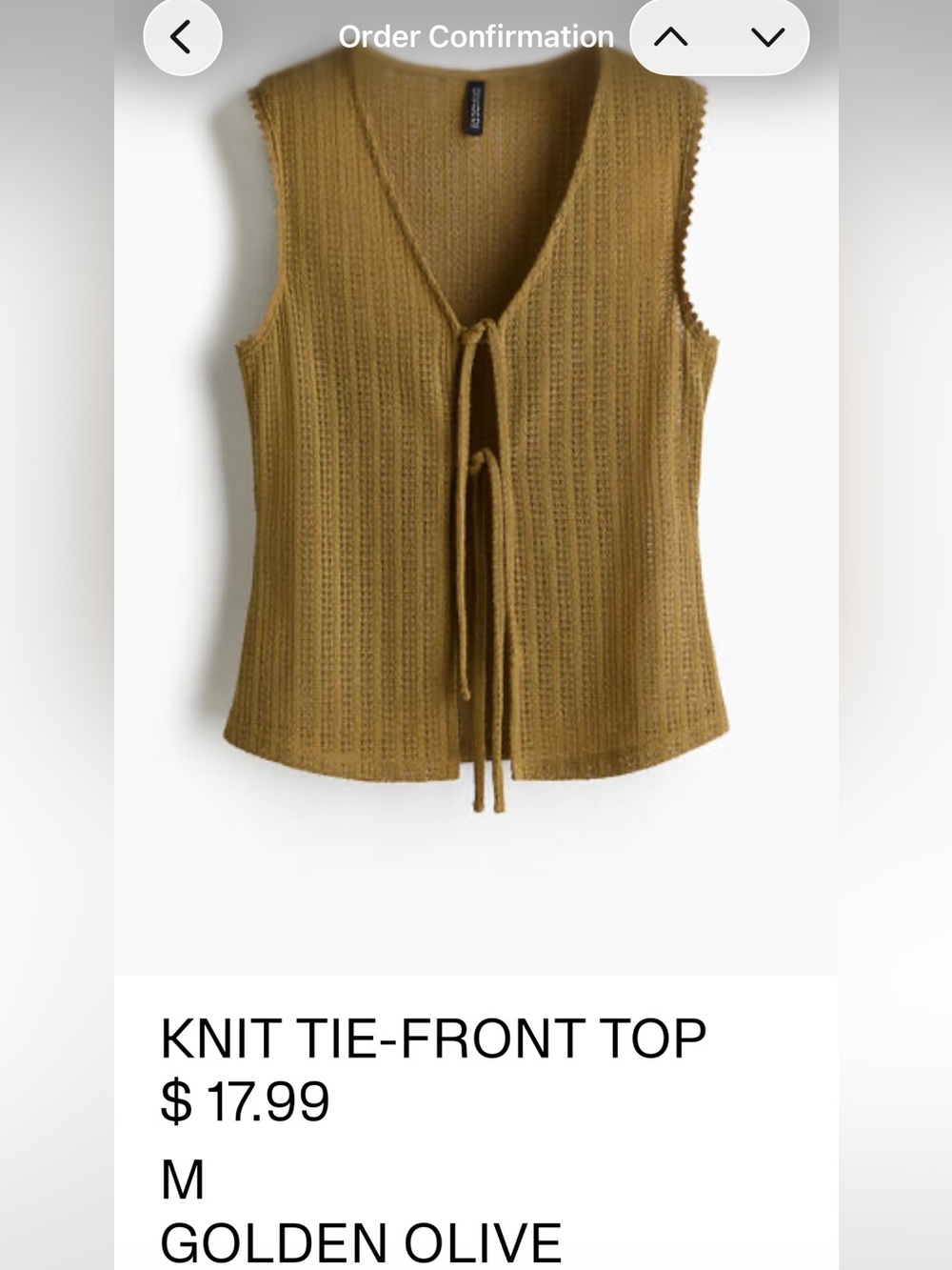 H&M Knit Tie-Front Tank Top and bottoms — olive